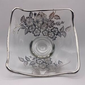 Viking Glass Silver Overlay Bowl Flanders Poppy Vintage Art Deco (USA)